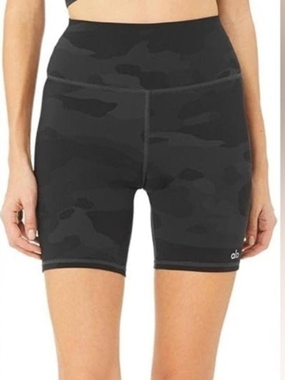 ALO Yoga Black Camo High-Rise Bike Shorts